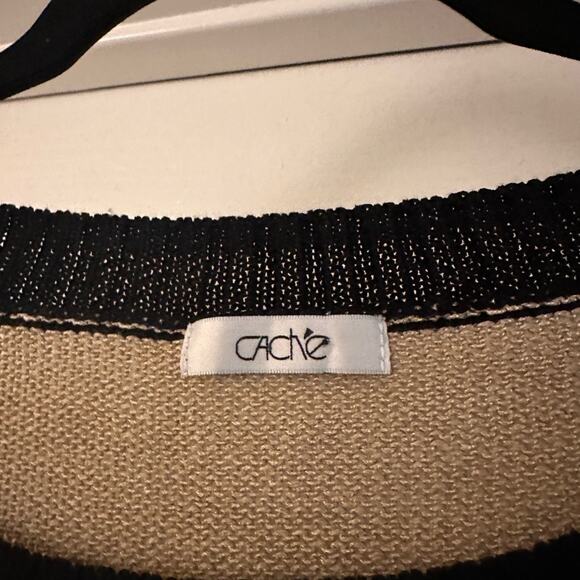 Cache black and cream knit top - Picture 2 of 3